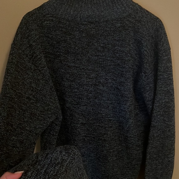 Marbled Navy Blue and White Half-Zip Pullover Sweater, Lined with Plaid Fleece - Picture 6 of 6